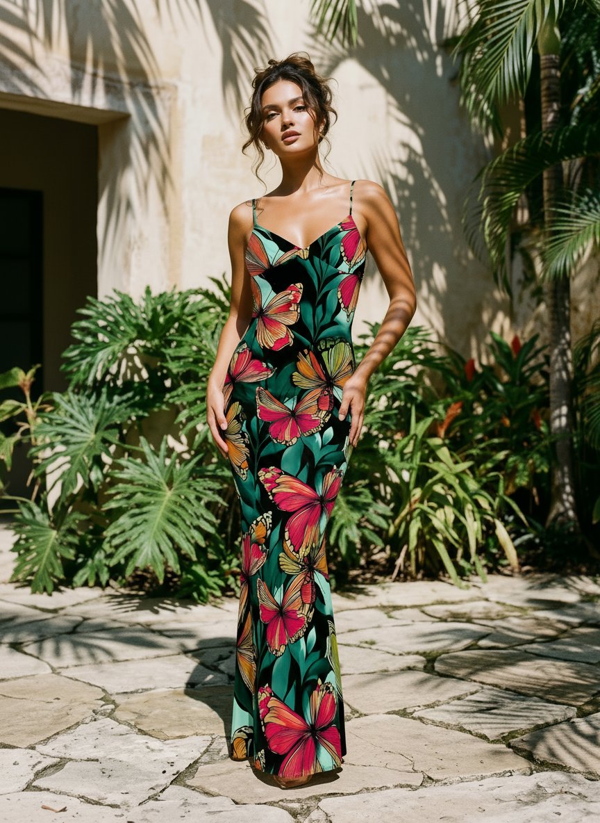 KIRA Floral Print Spaghetti Strap Bodycon Maxi Dress