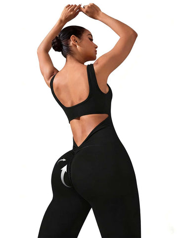 Sculpting Backless Flare Leg Jumpsuit