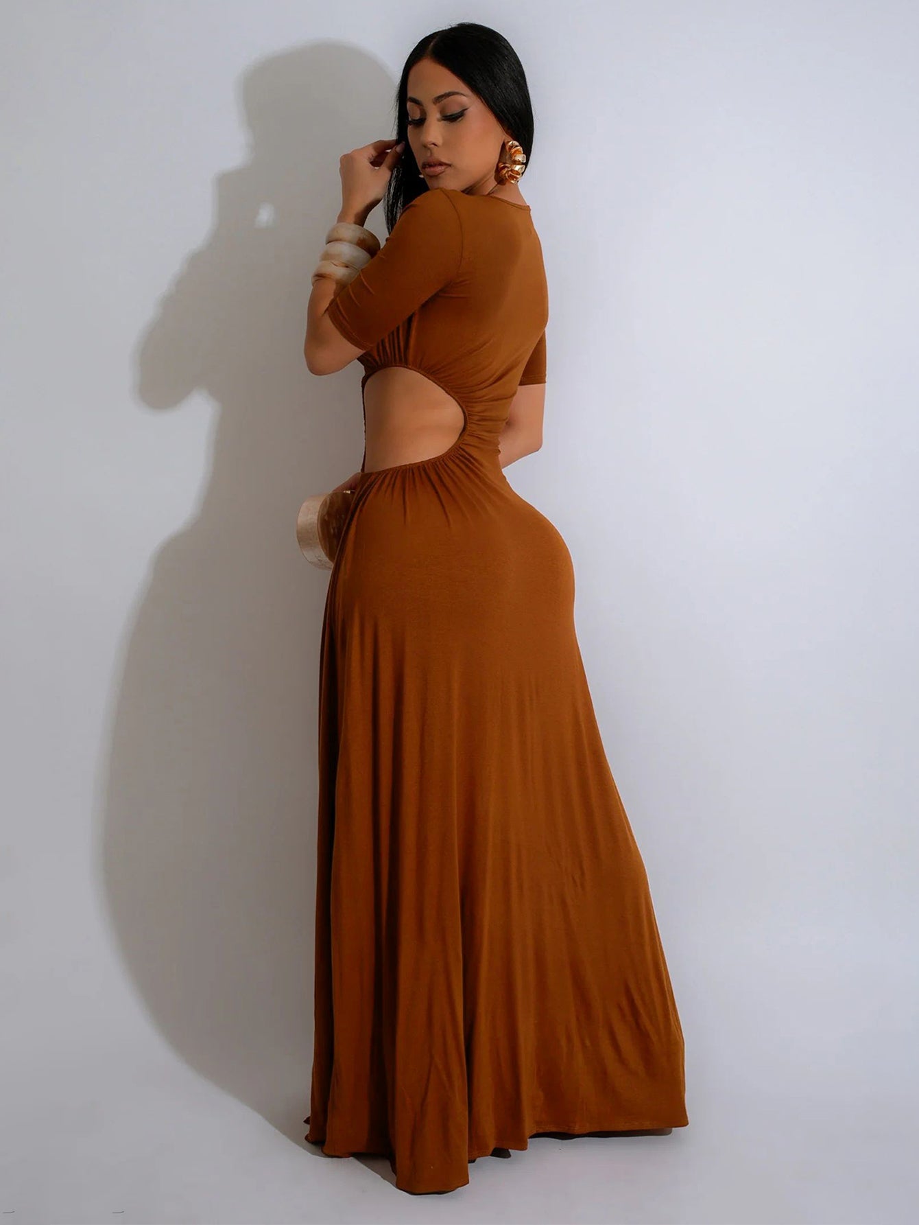 Asymmetric Cutout High Slit Modern Maxi Dress