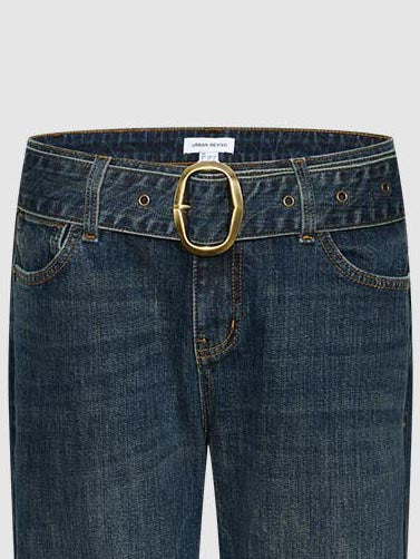 Urban Revivo Belted Flare Leg Jeans-Blue