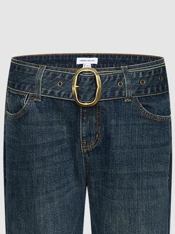 Urban Revivo Belted Flare Leg Jeans-Blue