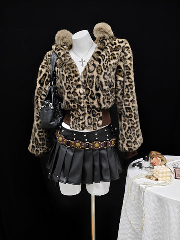 Cropped Leopard Faux Fur Jacket
