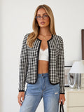Classic Houndstooth Open Front Jacket