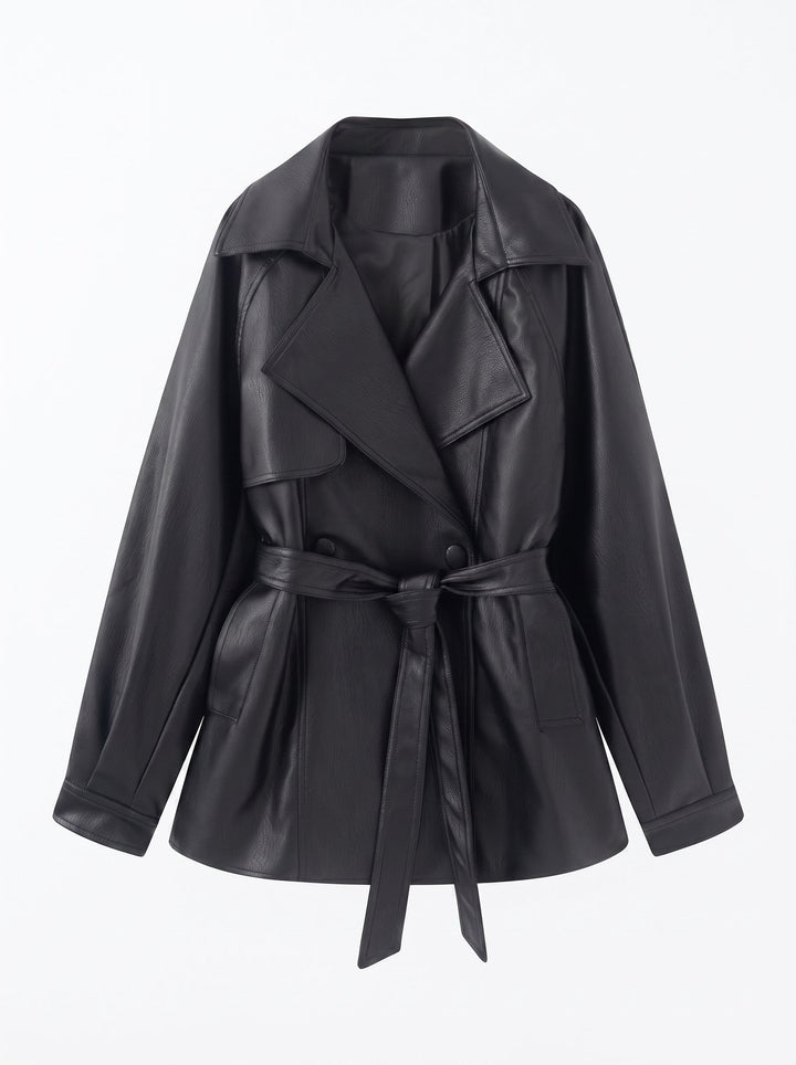 Oversized Belted Faux Leather Jacket