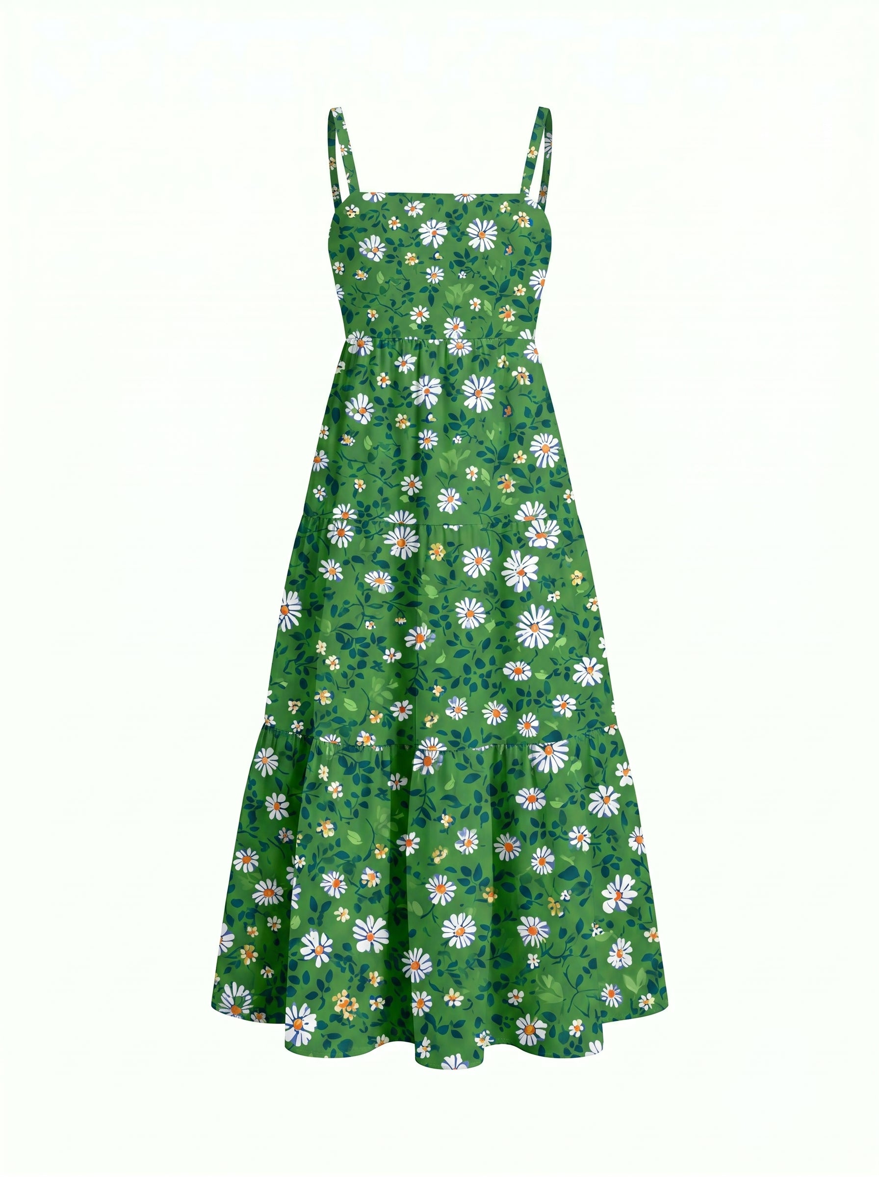 FLORA Floral Print Tiered Strap Midi Dress