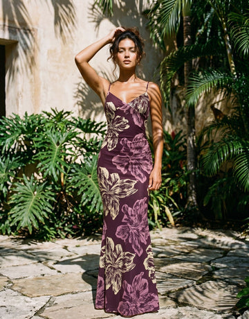 KIRA Floral Print Spaghetti Strap Bodycon Maxi Dress