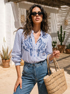 Embroidered Striped Button Down Shirt