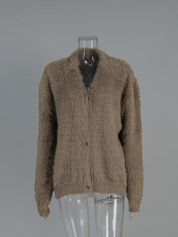 Cozy Fuzzy V Neck Cardigan Sweater