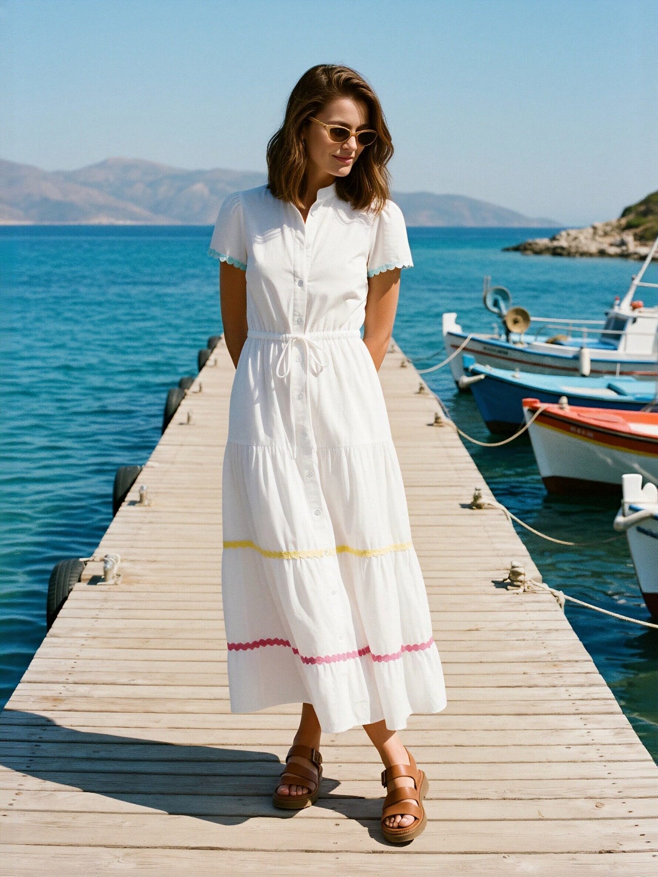 Tiered Color Trim Midi Dress