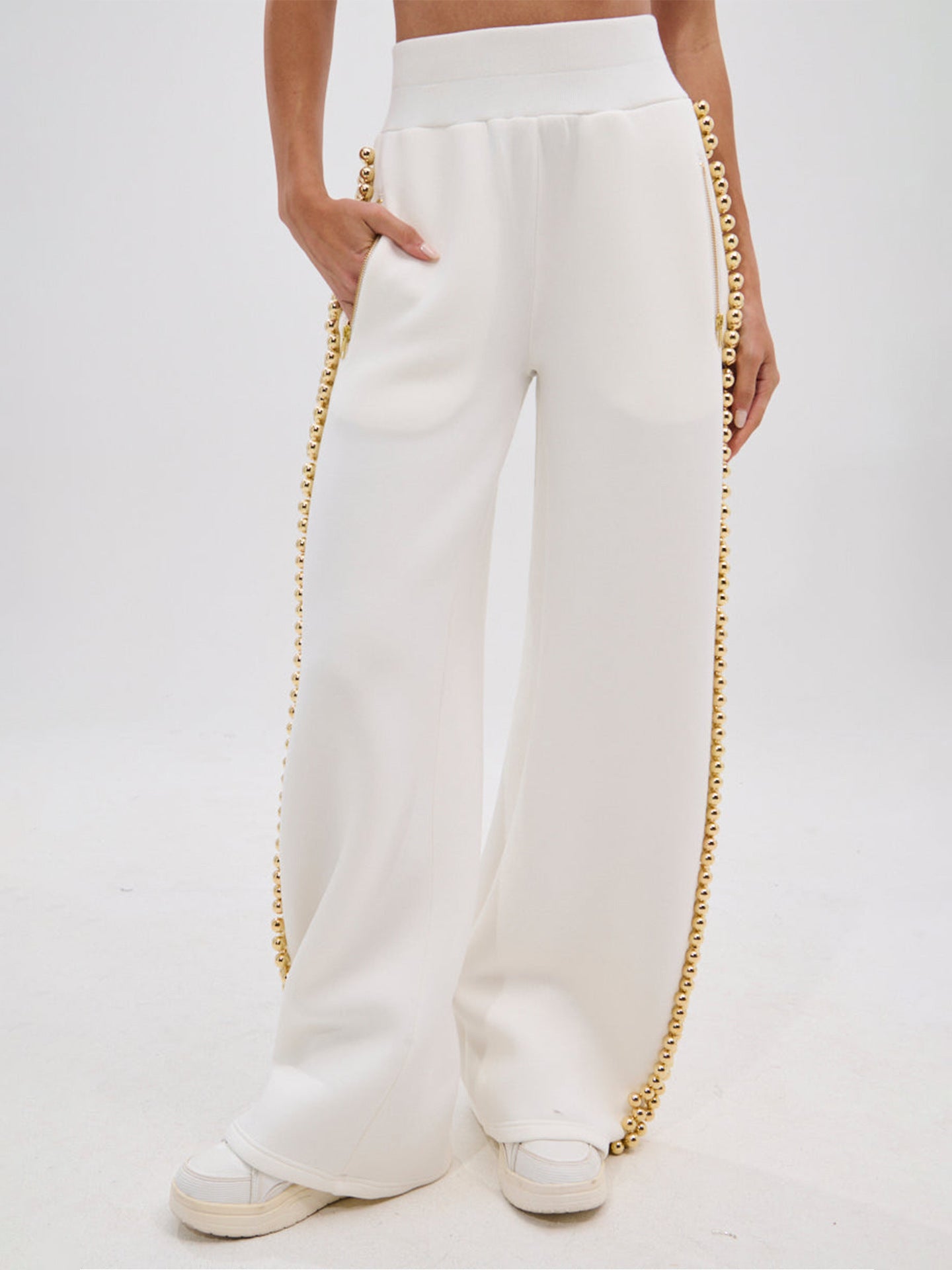 Embellished Studded Zip Up Pant Set