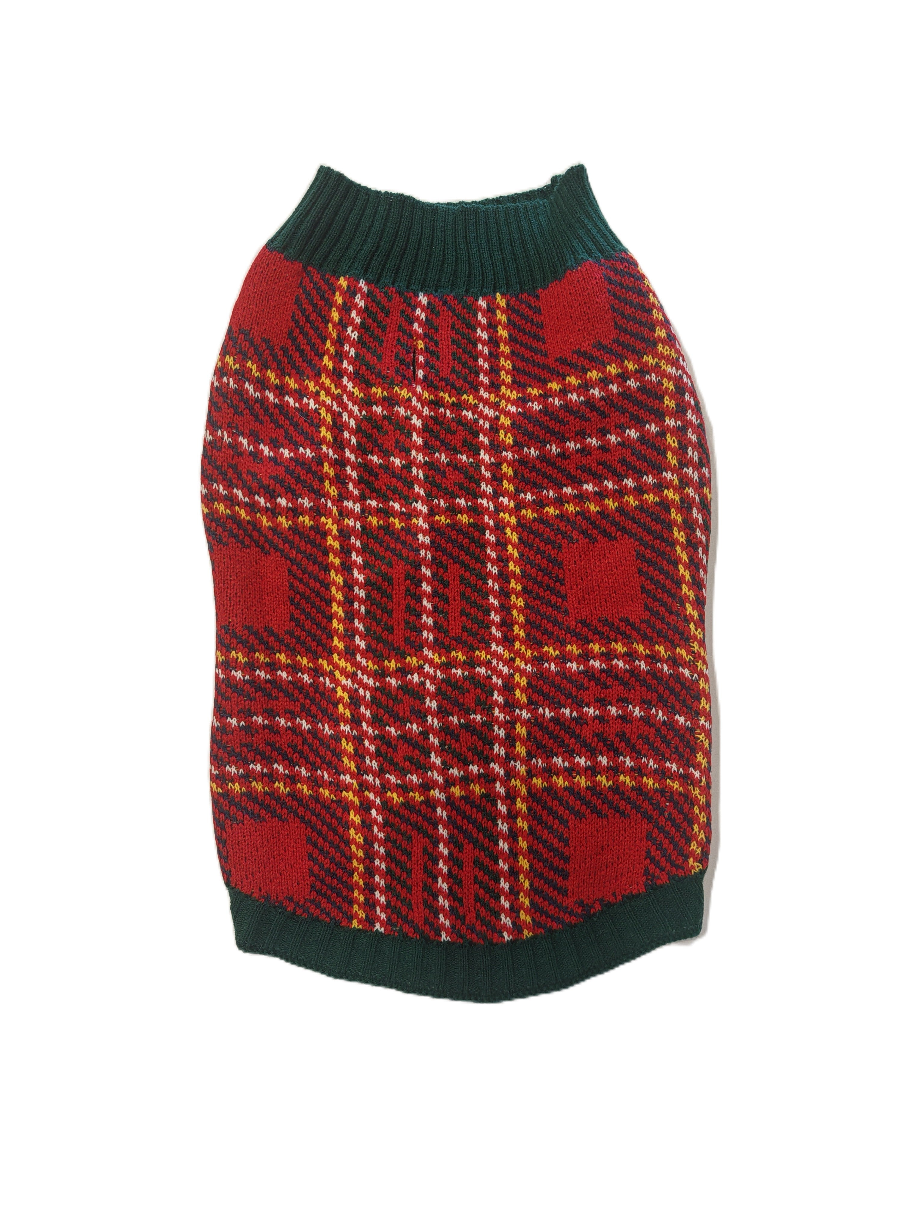 Cozy Red Plaid Knit Dog Sweater
