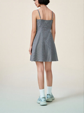 Urban Revivo A-Line Dresses-Dark Gray Check
