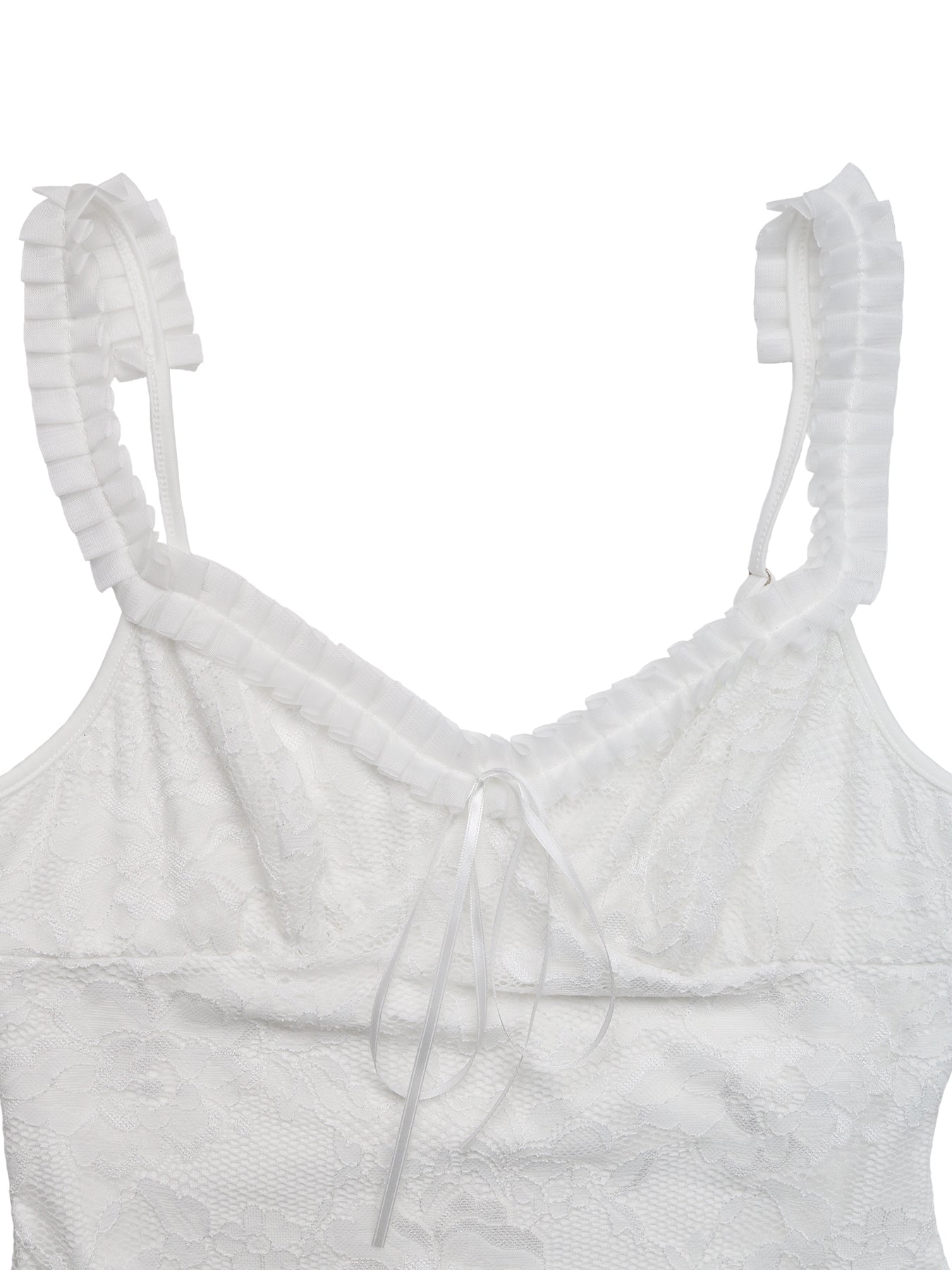 Ruffle Trim Bow-Front Lace Sweet Casual Bodysuit