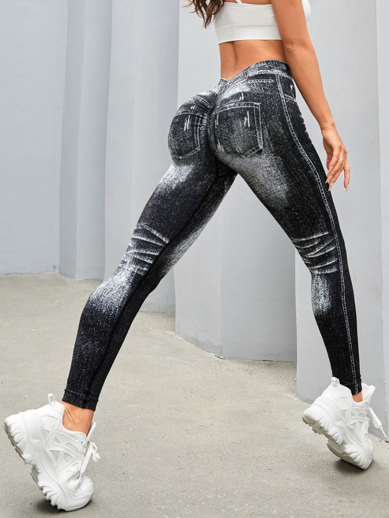 High Waisted Faux Denim Leggings