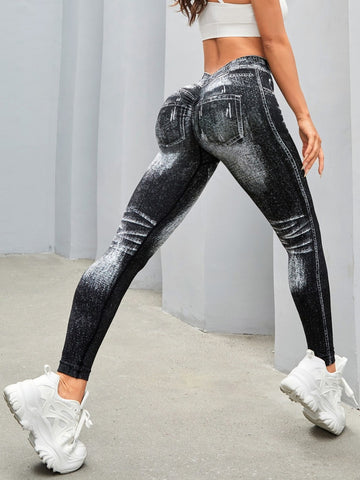 High Waisted Faux Denim Leggings