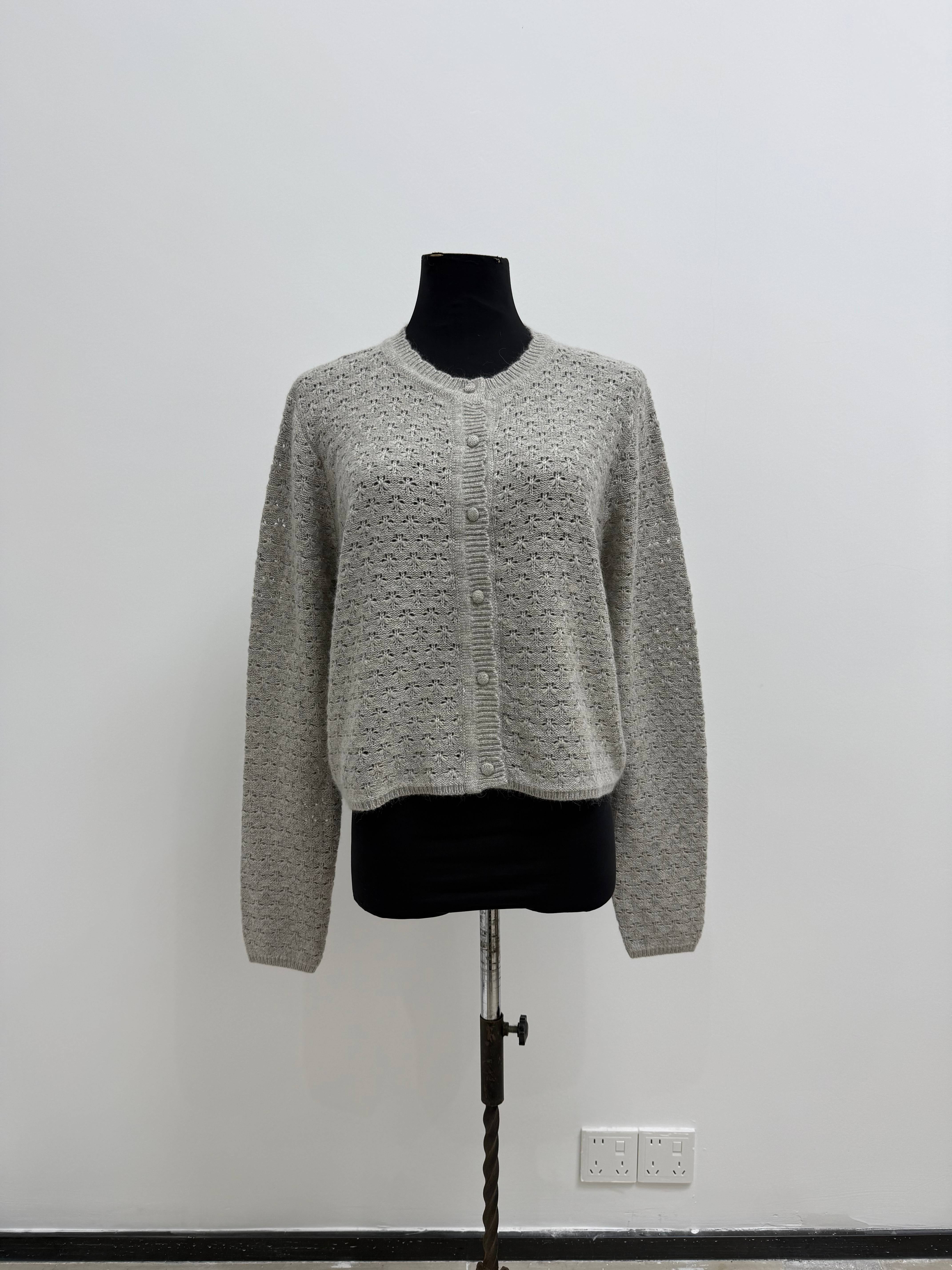 Textured Cropped Button Front Cardigan