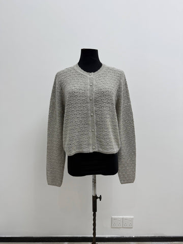 Textured Cropped Button Front Cardigan
