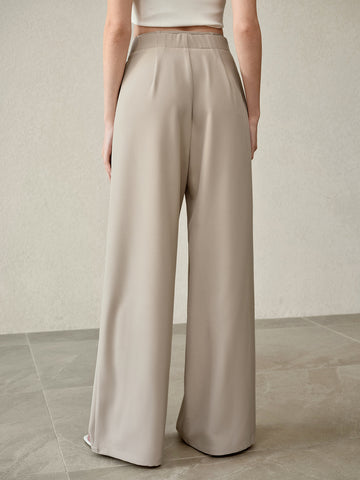 High Waisted Pleated Wide Leg Trousers