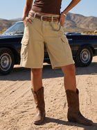High Waisted Cargo Denim Shorts