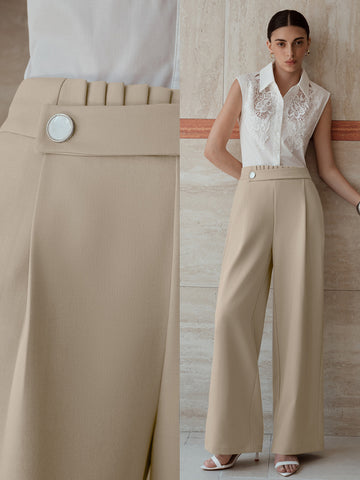 High Waisted Pleated Wide Leg Trousers