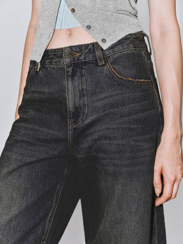 Urban Revivo Denim Jeans-Yellow Brown
