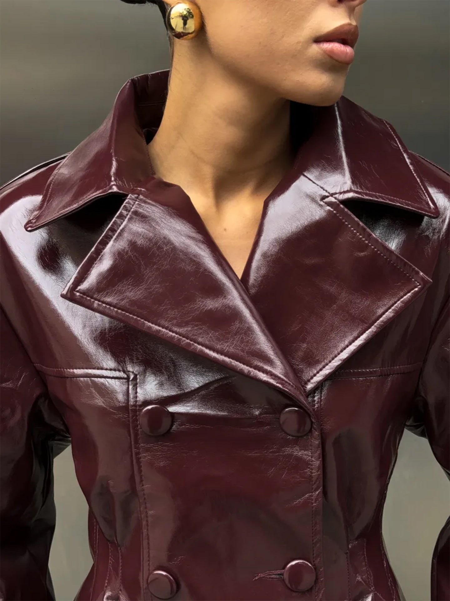 Glossy Faux Leather Skirt Set
