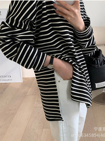 Oversized Striped Side Slit Tee