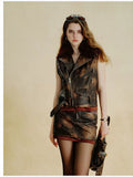 Faux Fur Trim Belted Leather Vest