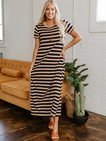 Casual Striped Pocket Maxi Dress