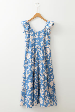 Ruffled Floral Tiered Midi Dress