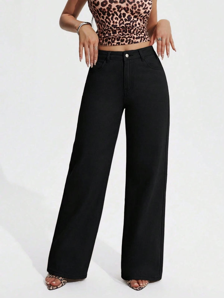 High Waisted Black Wide Leg Jeans