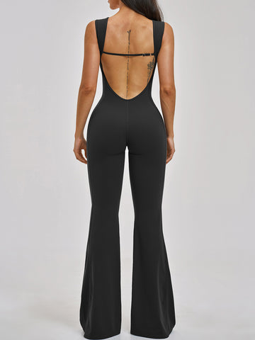 Backless Sculpting Flare Leg Jumpsuit