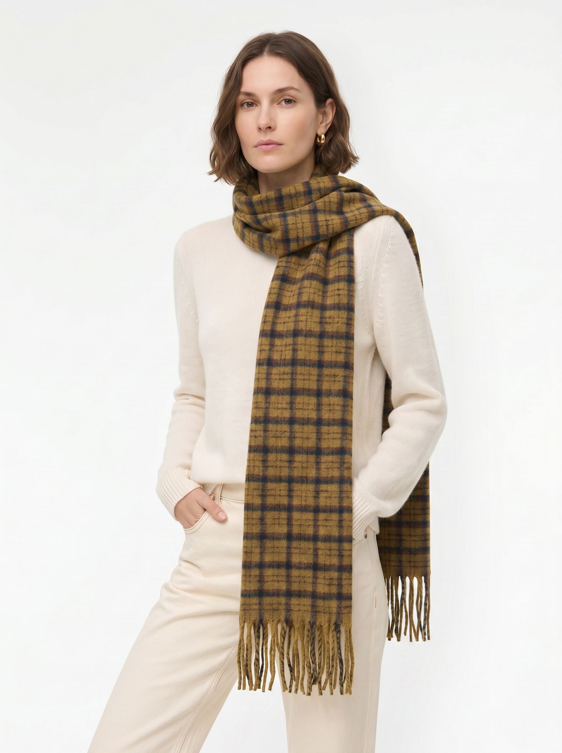 Cozy Plaid Brushed Wool Scarf