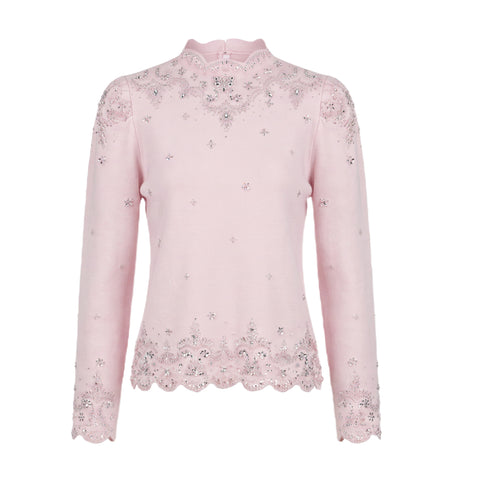 Embellished Mock Neck Knit Pullover