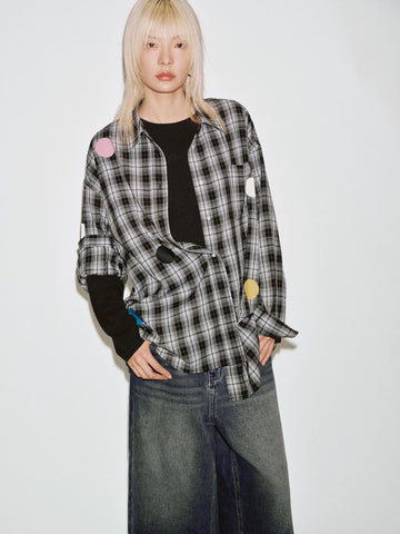 Urban Revivo Patchwork Contrast Check Shirts-Black check