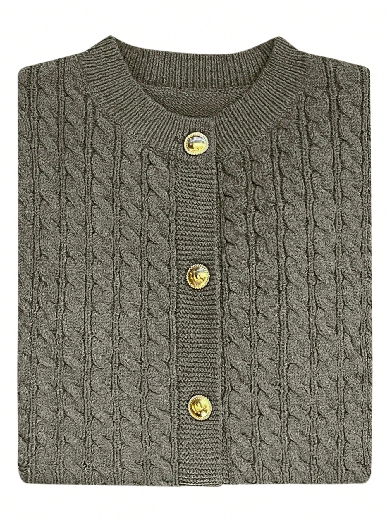 Gold Button Cable Knit Cardigan