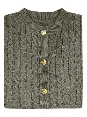 Gold Button Cable Knit Cardigan