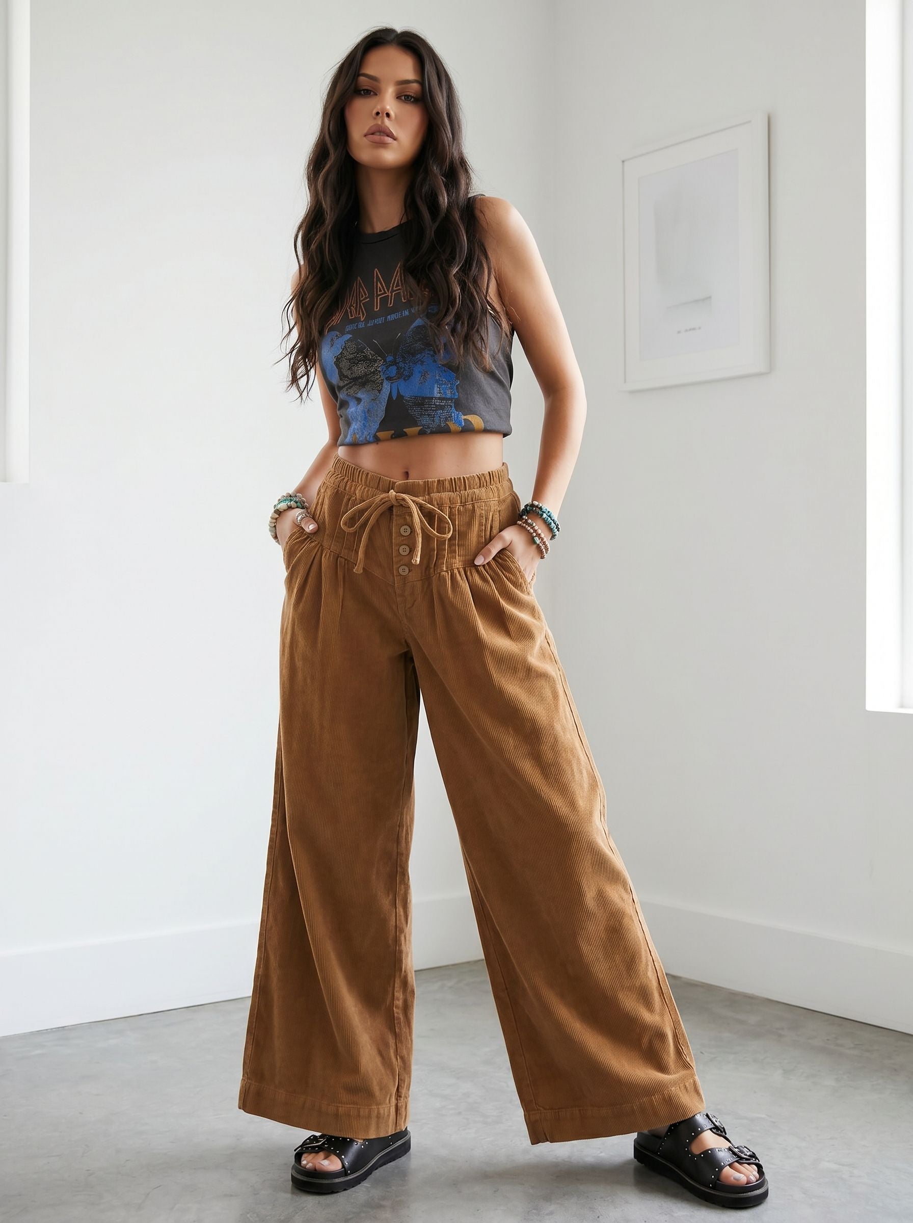 High Waisted Corduroy Wide Leg Pants