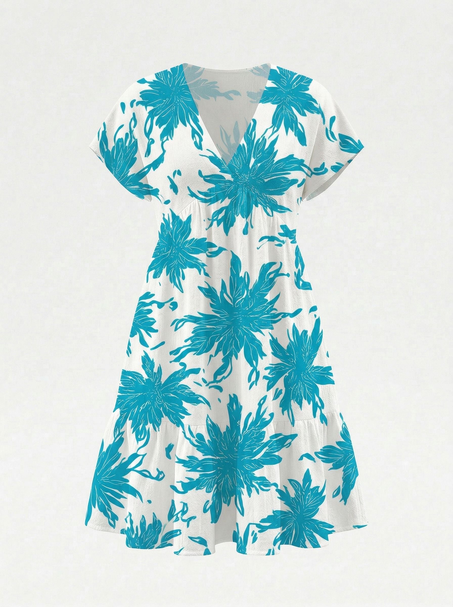 Floral Print V Neck Tiered Babydoll Mini Dress