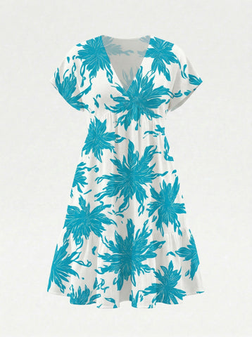 Floral Print V Neck Tiered Babydoll Mini Dress