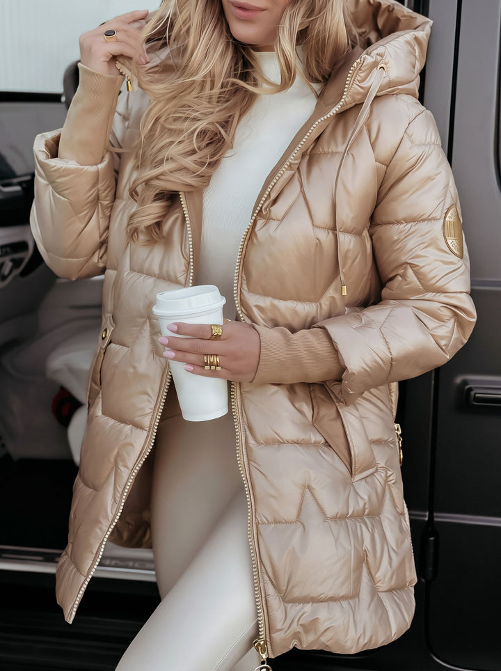 Metallic Hooded Quilted Puffer Jacket