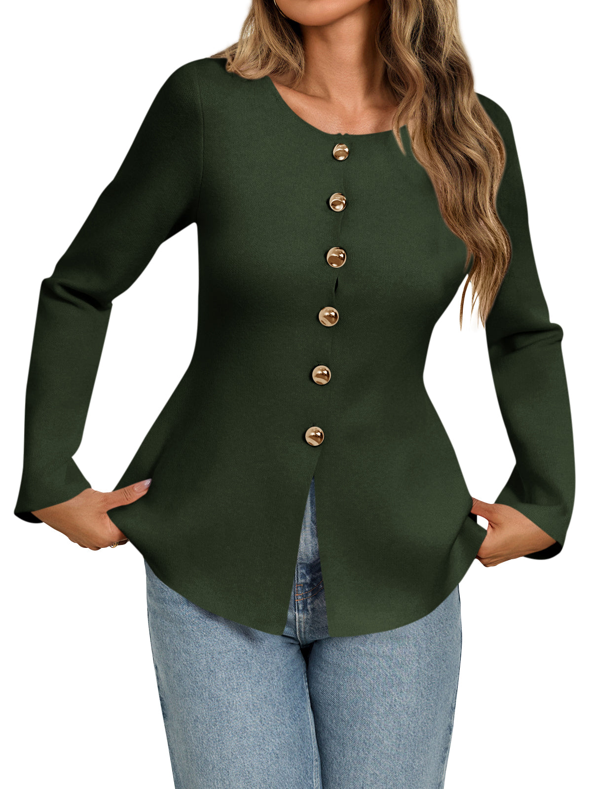 Elegant Gold Button Knit Jacket
