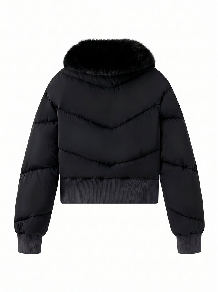 Faux Fur Collar Cropped Puffer Jacket