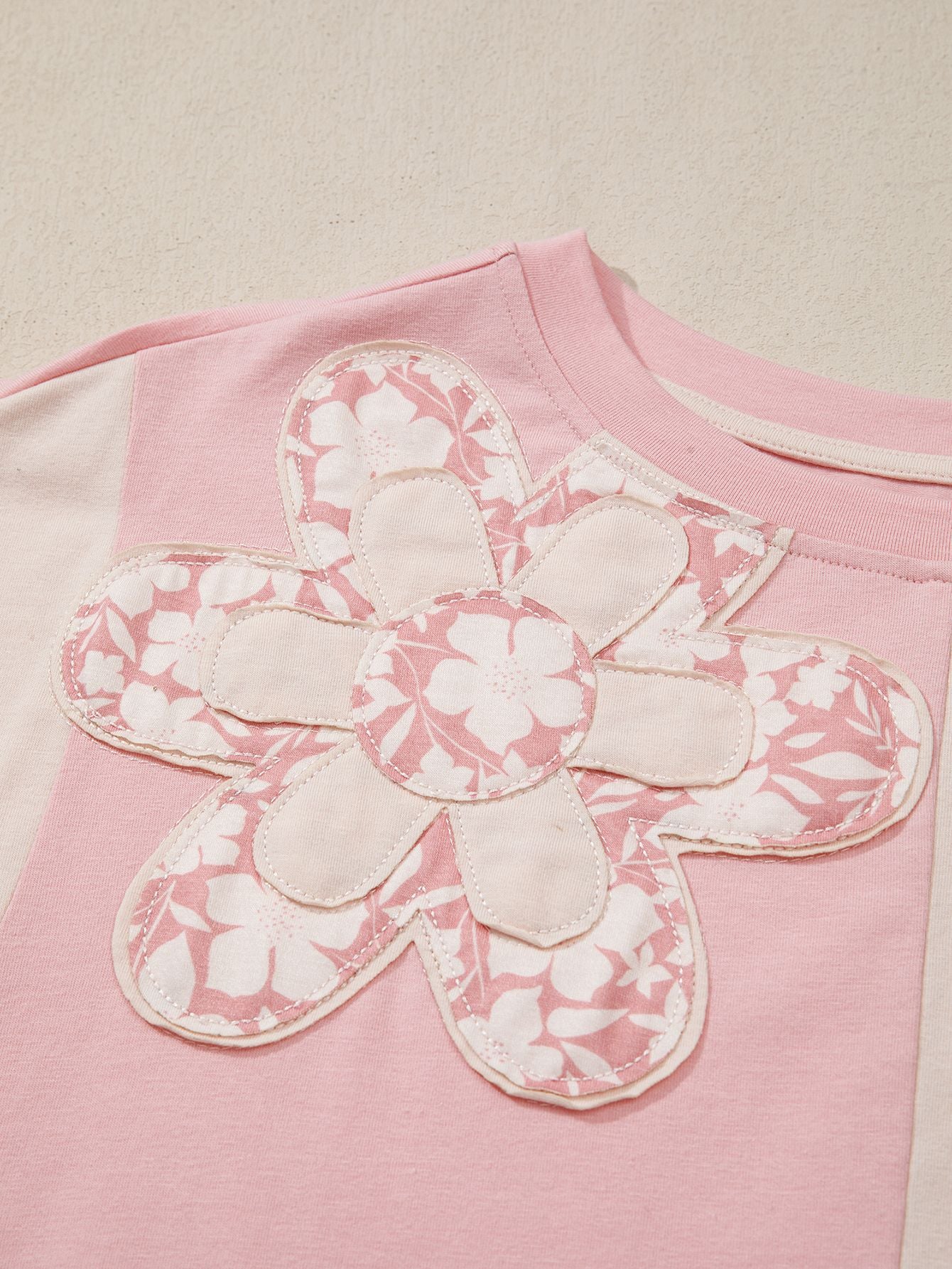 Floral Patch Color Block T-Shirt