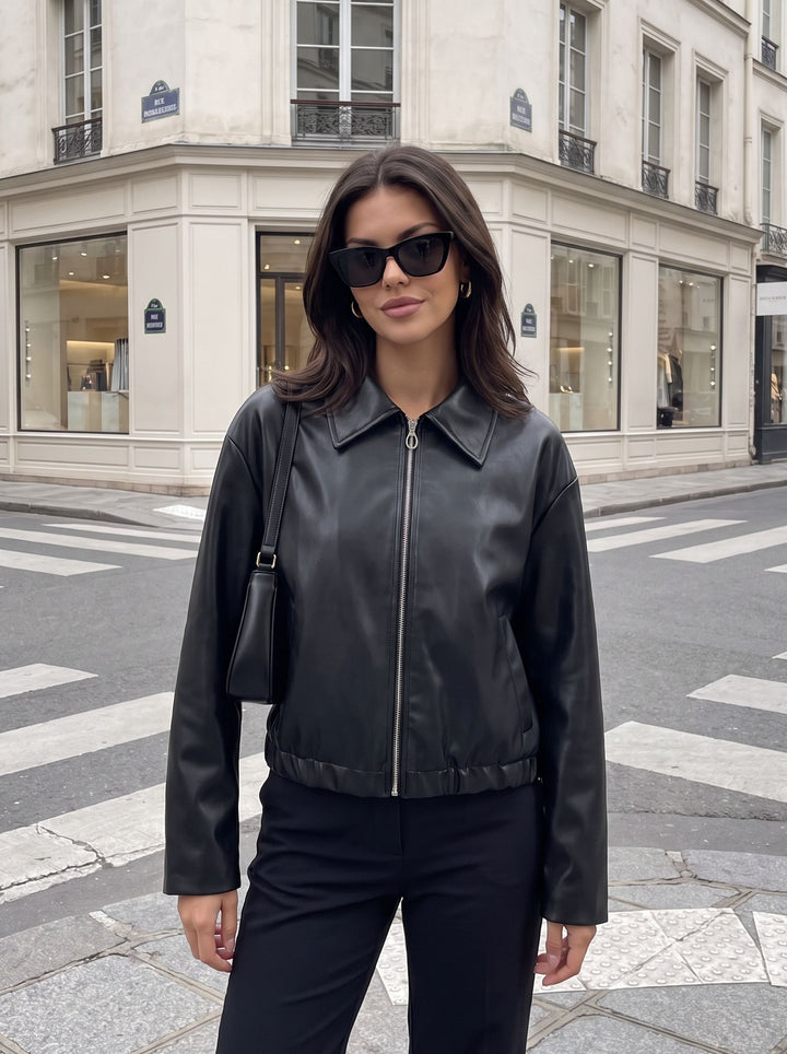 Oversized Zip Up Faux Leather Jacket