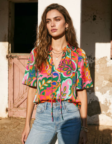 V Neck Floral Print Blouse