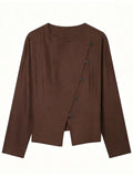 Asymmetric Button Linen Blend Jacket