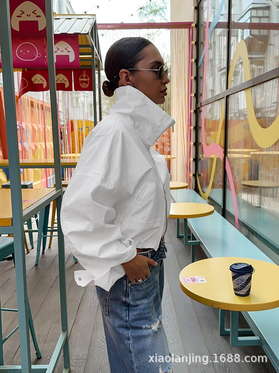 Oversized Stand Collar Cropped Jacket