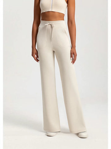 High Waisted Drawstring Wide Leg Yoga Pants