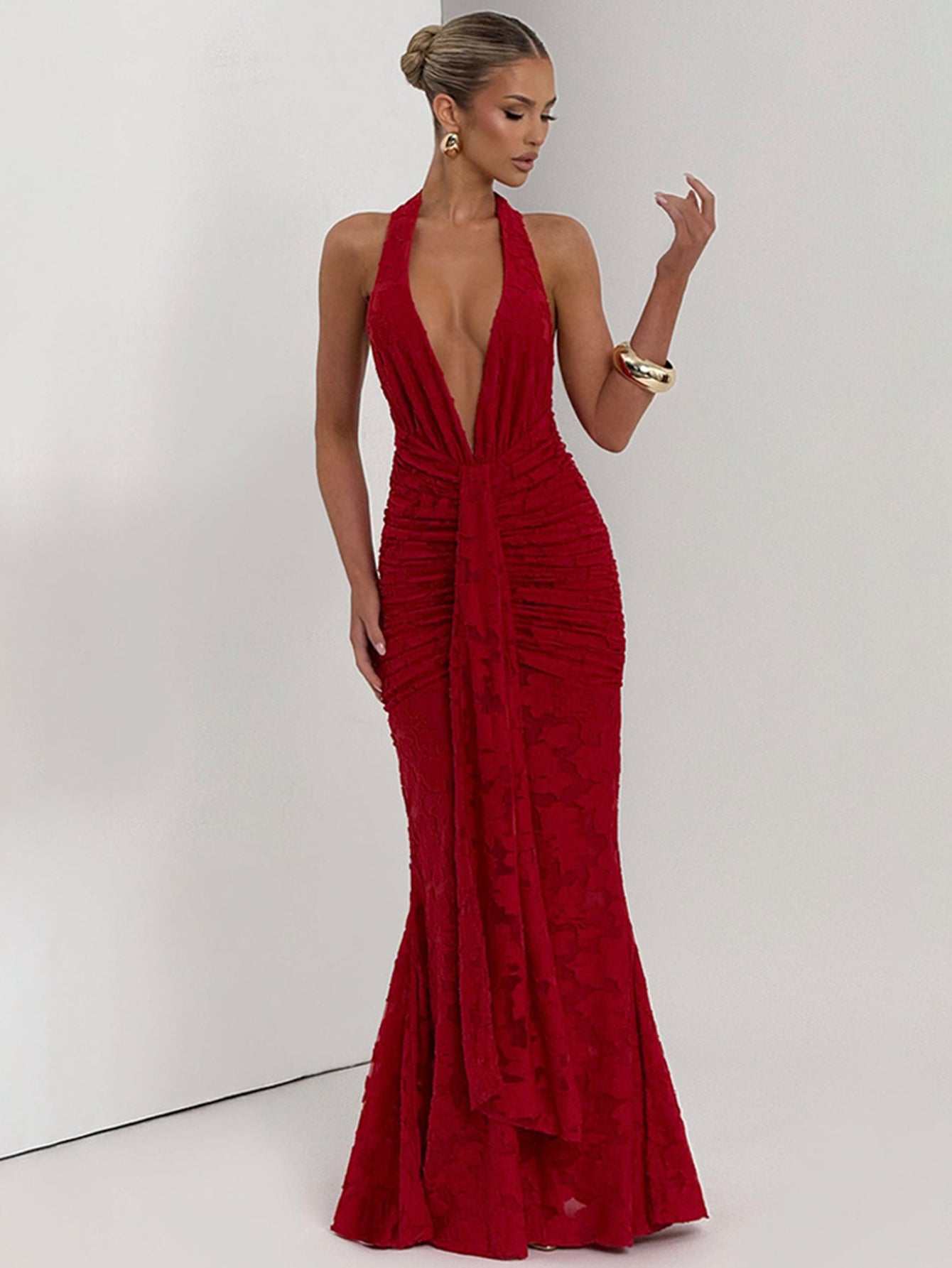 Mermaid Halter Tie Detail Glamorous Maxi Dress